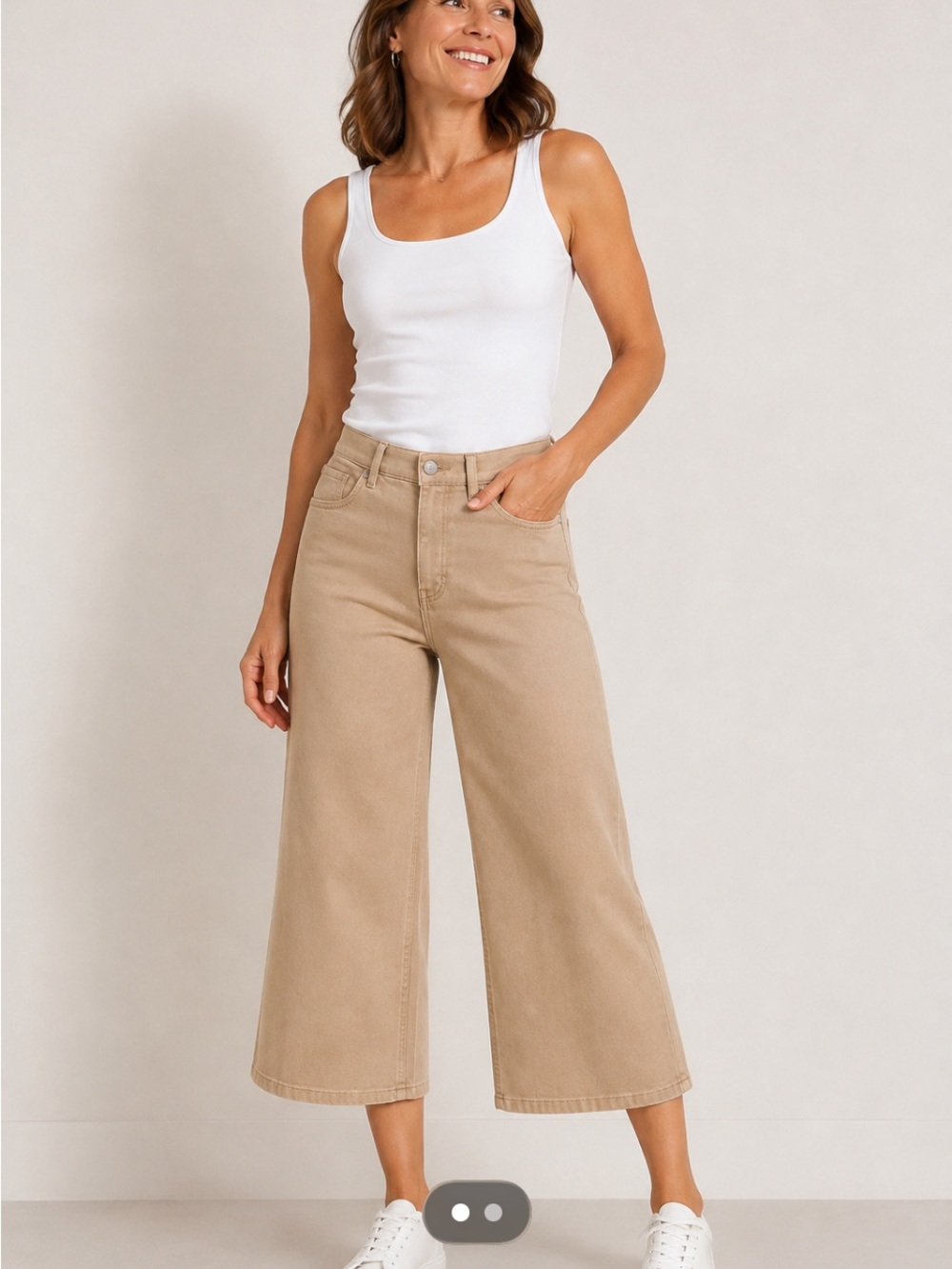 LOFT THE PALMER WIDE LEG High-Rise Crop Jeans - Beige